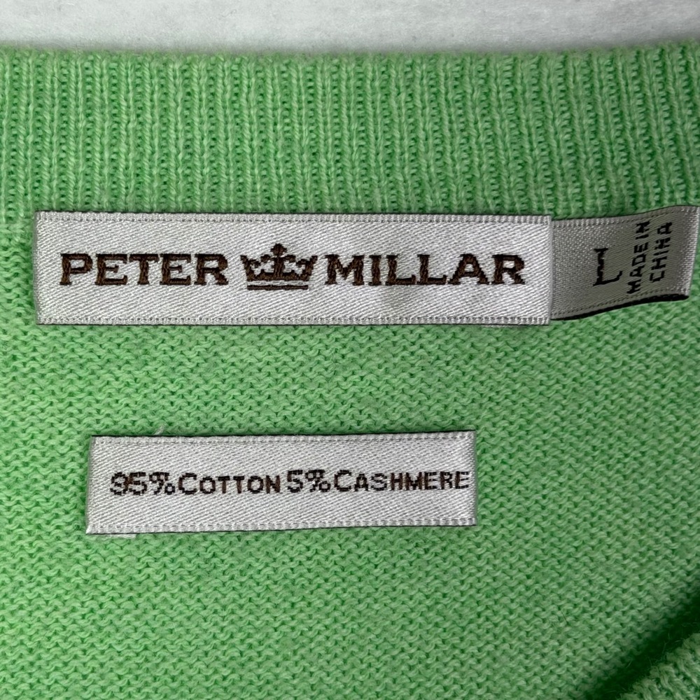 Peter Millar Mens Large Green Sweater Vest Cotton Cashmere Golf Preppy - Picture 4 of 11